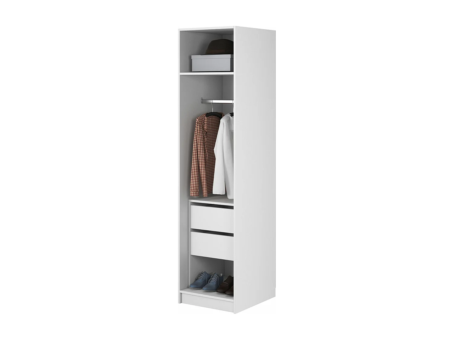 Armoire 1 porte avec tringle et tiroirs- 50 cm - blanc - MOONIR