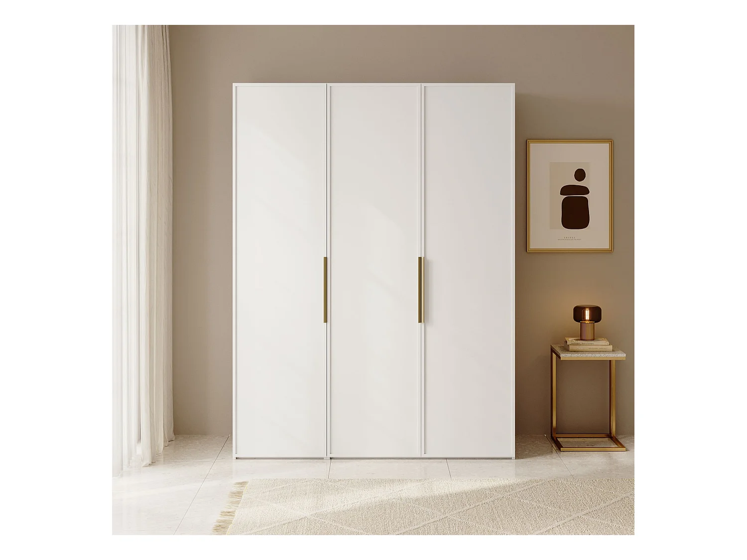 Armoire 3 portes avec tringle et tiroirs - 150 cm - blanc - FRAME