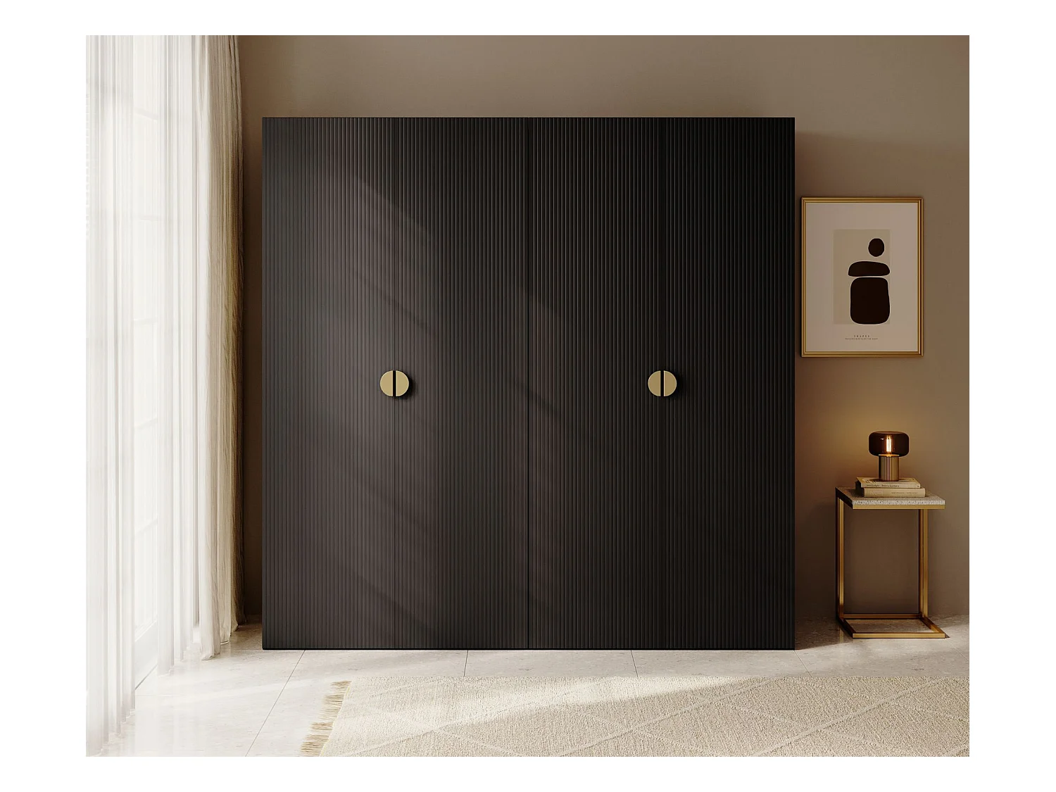 Armoire 4 portes avec deux tringles - 200 cm - noir - MOONIR