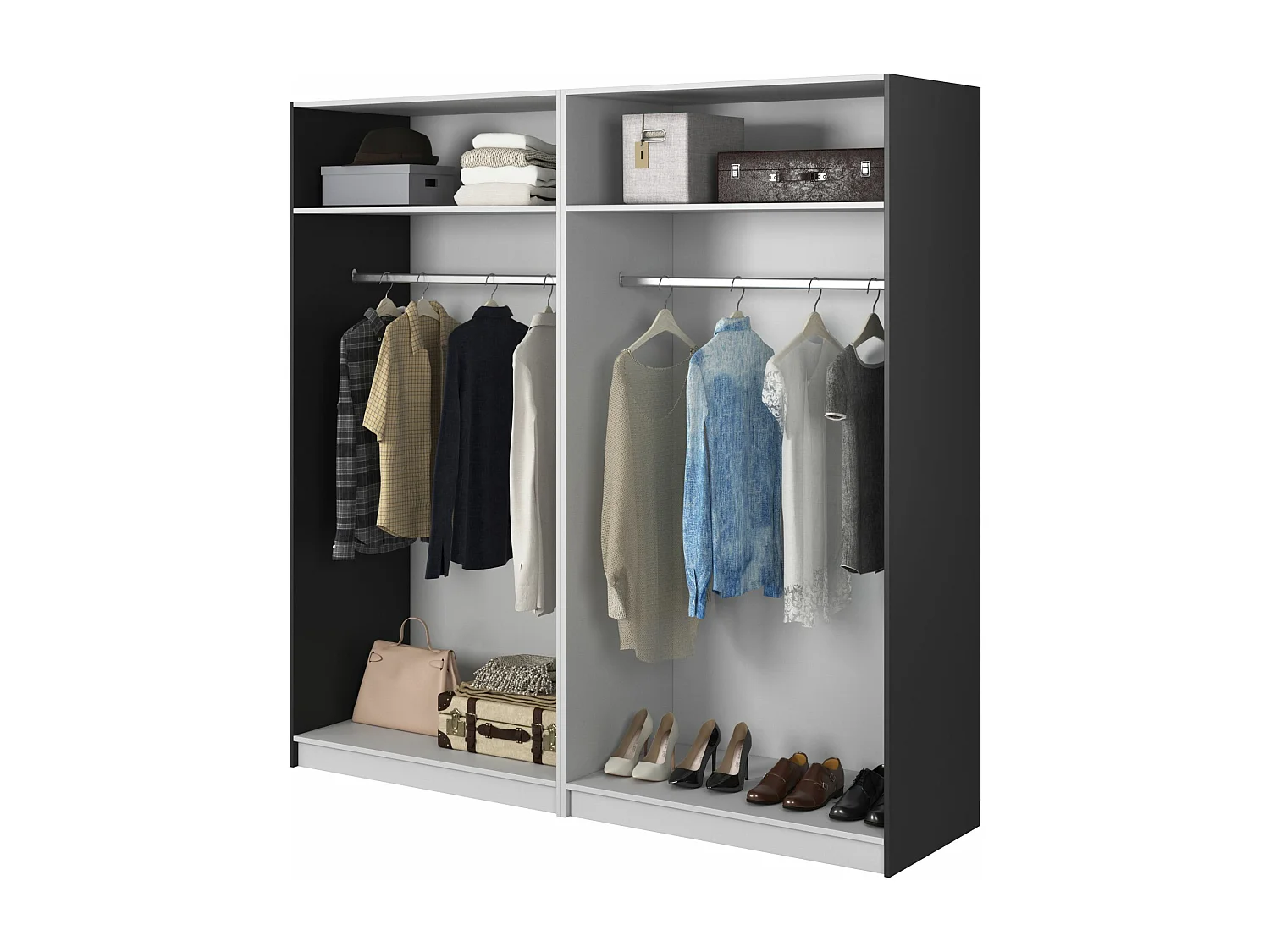 Armoire 4 portes avec deux tringles - 200 cm - noir - MOONIR