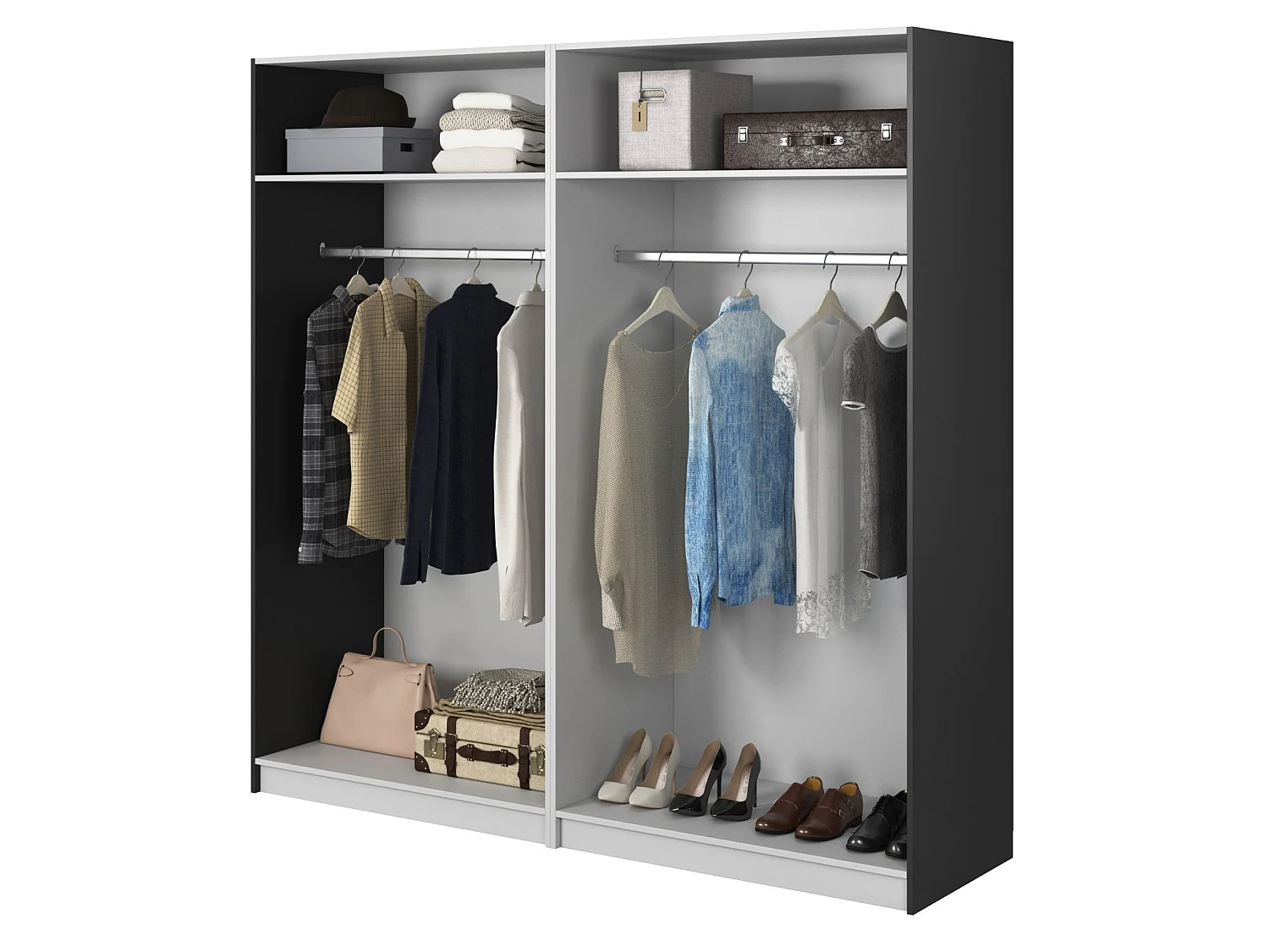 4-deurs kledingkast met twee roedes - 200 cm - zwart - MOONIR