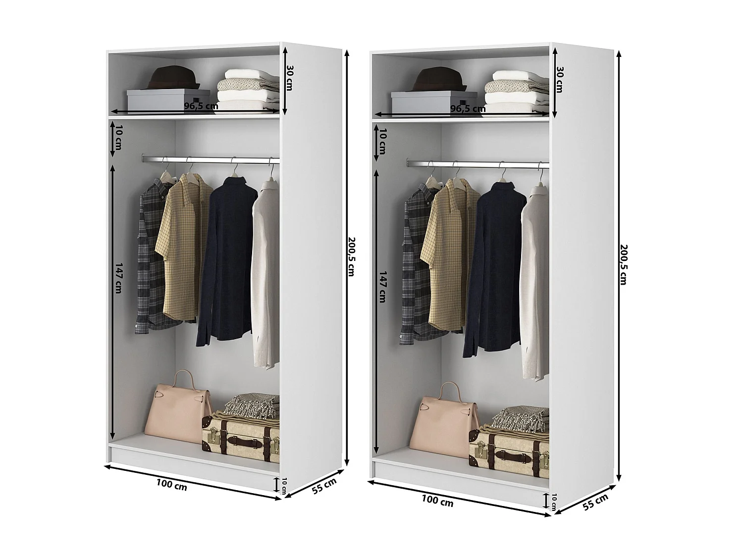 4-deurs kledingkast met twee roedes - 200 cm - zwart - MOONIR