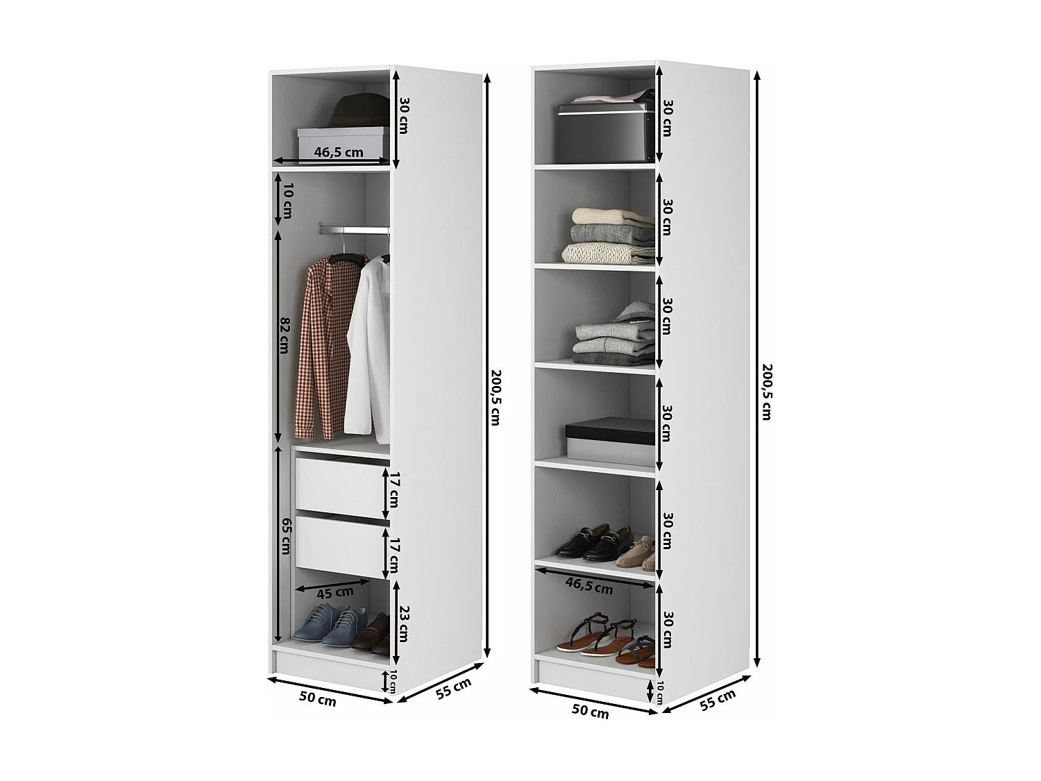 Armoire 2 portes avec tringle et tiroirs - 100 cm - grège - MOONIR