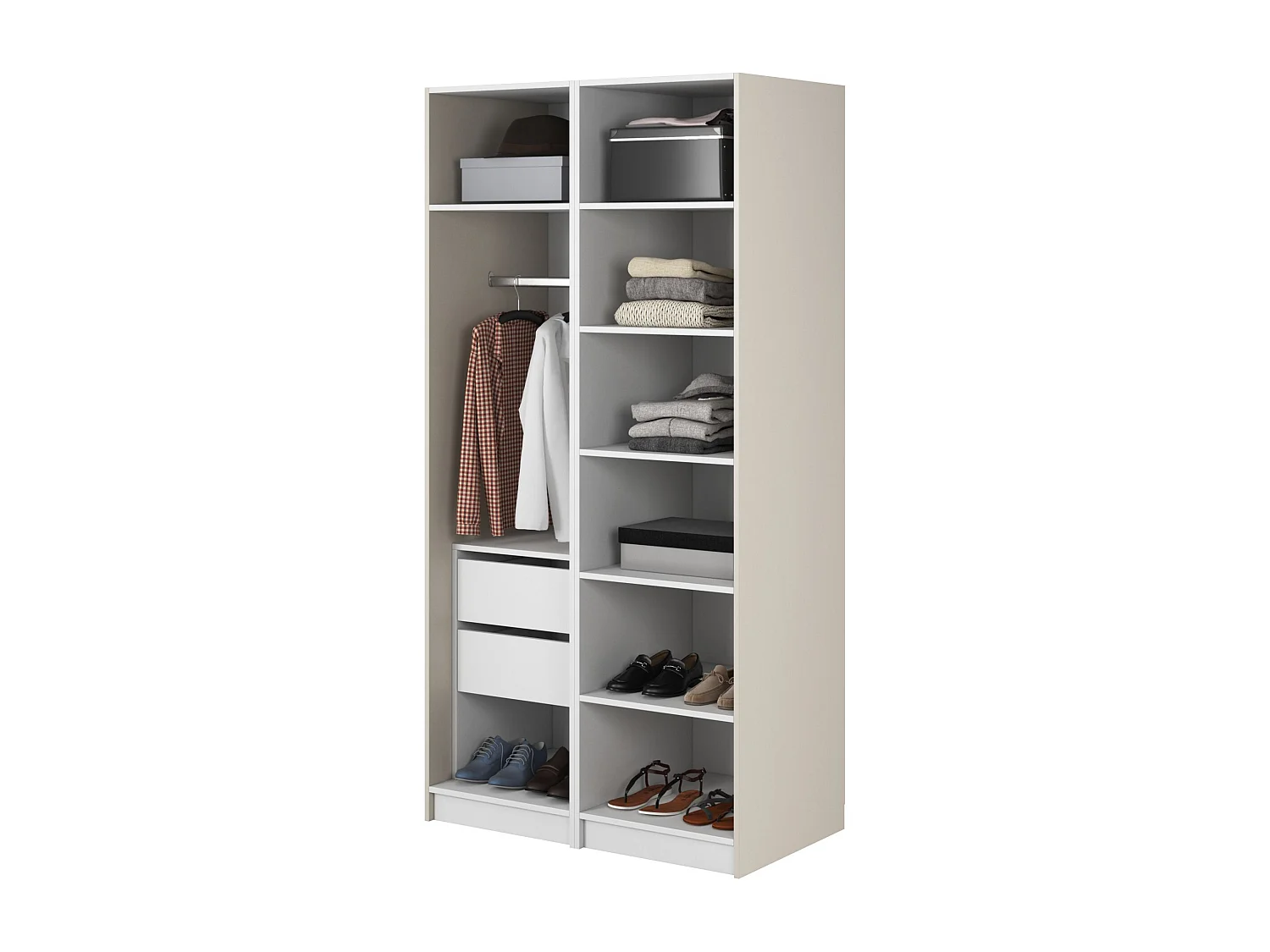 Kleiderschrank 2T mit Stange & Schubladen - 100 cm - greige - MOONIR