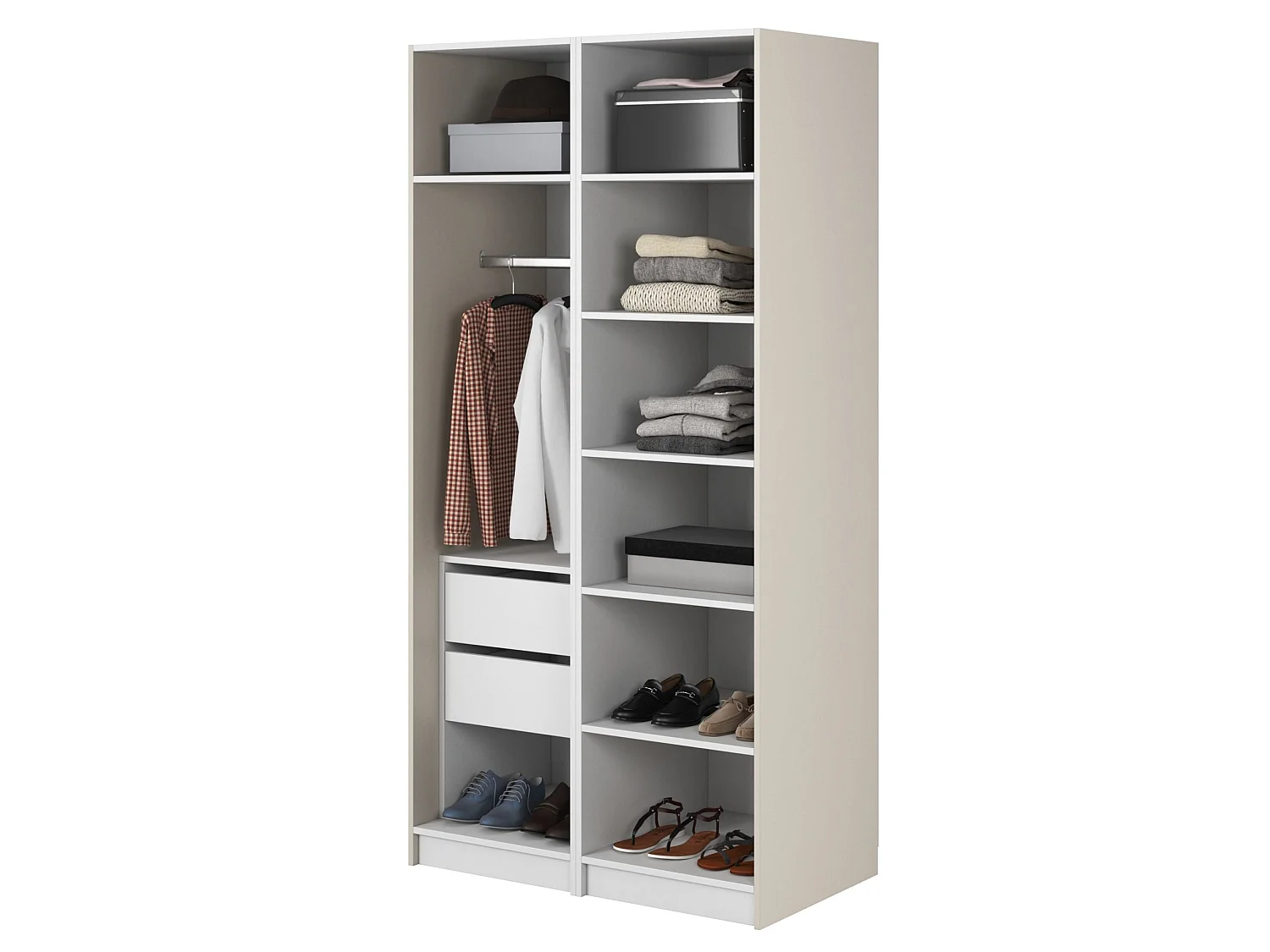 Armoire 2 portes avec tringle et tiroirs - 100 cm - grège - MOONIR