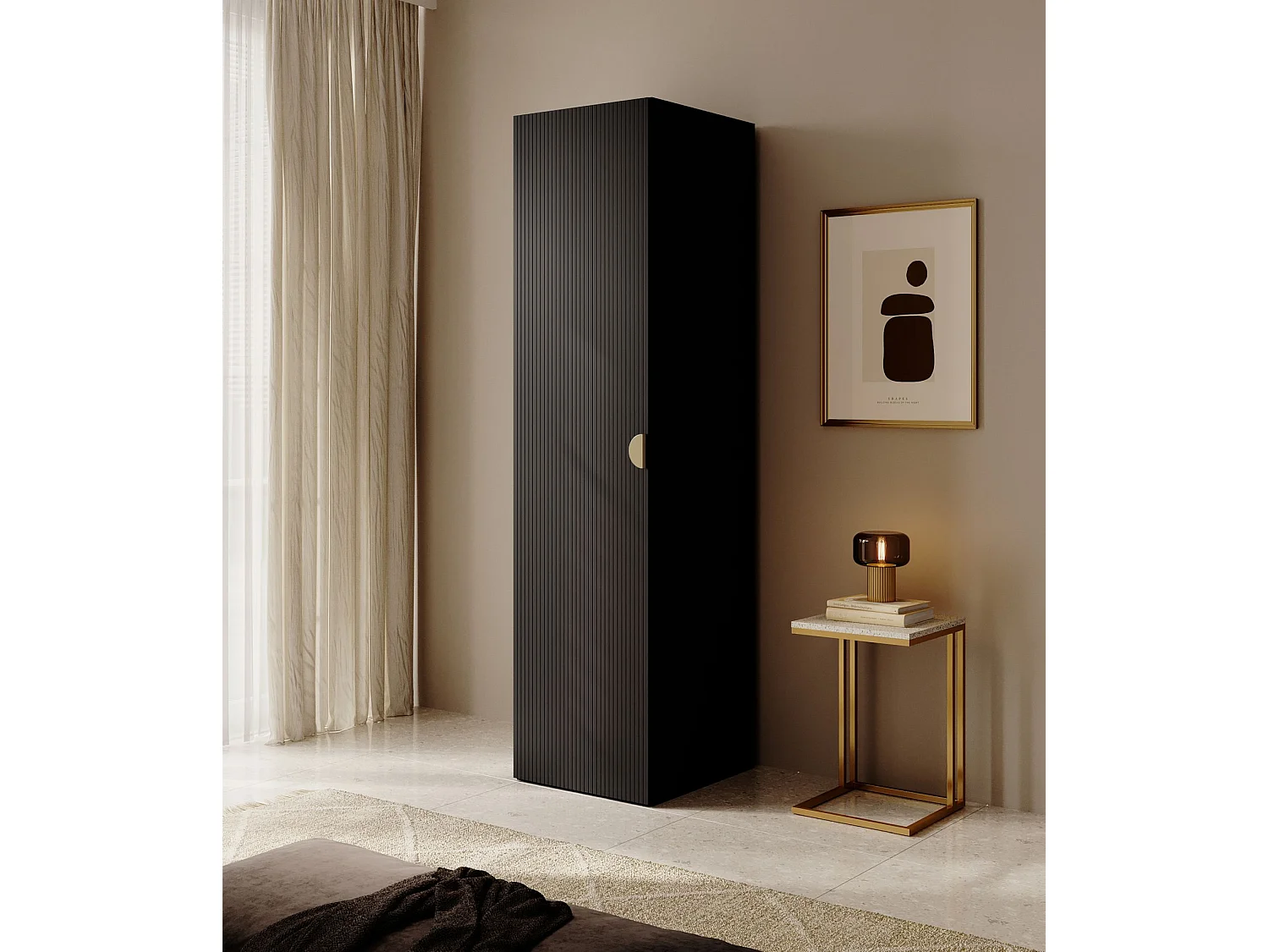 Armoire 1 porte avec tringle et tiroirs- 50 cm - noir - MOONIR