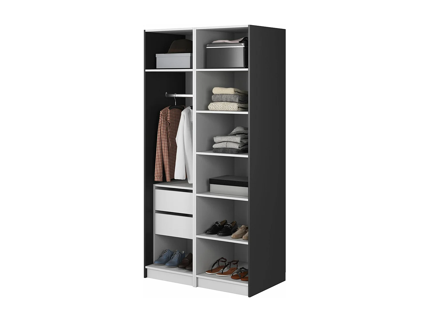 Armoire 2 portes avec tringle et tiroirs - 100 cm - noir - MOONIR
