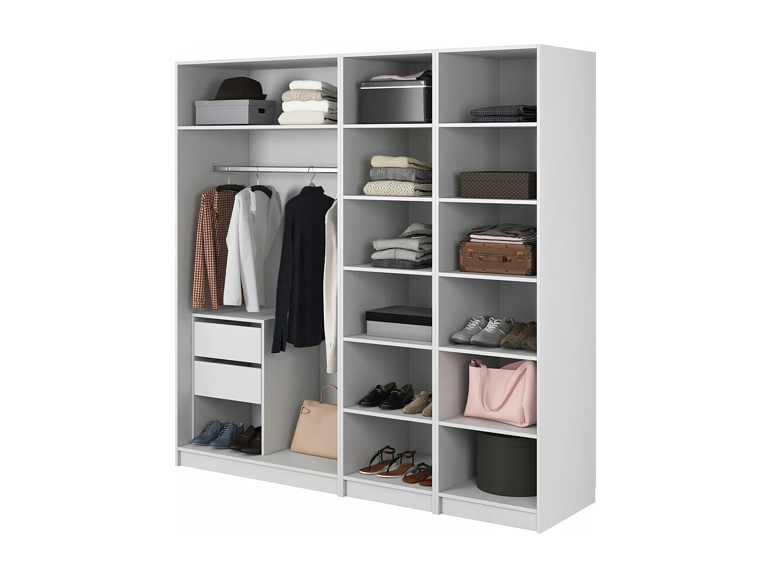 Armoire 4 portes avec tringle et tiroirs - 200 cm - blanc - FRAME