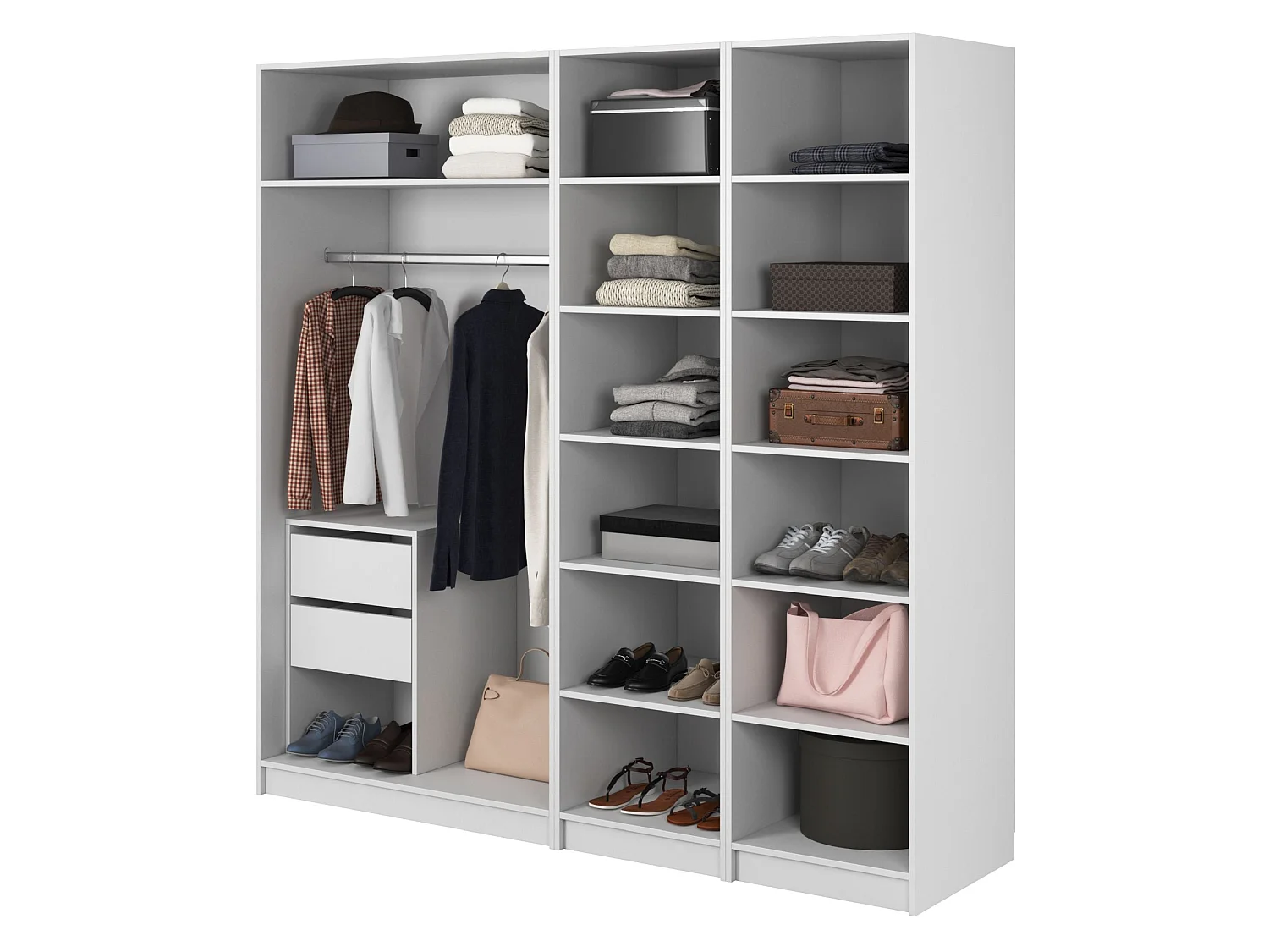 Armoire 4 portes avec tringle et tiroirs - 200 cm - blanc - FRAME