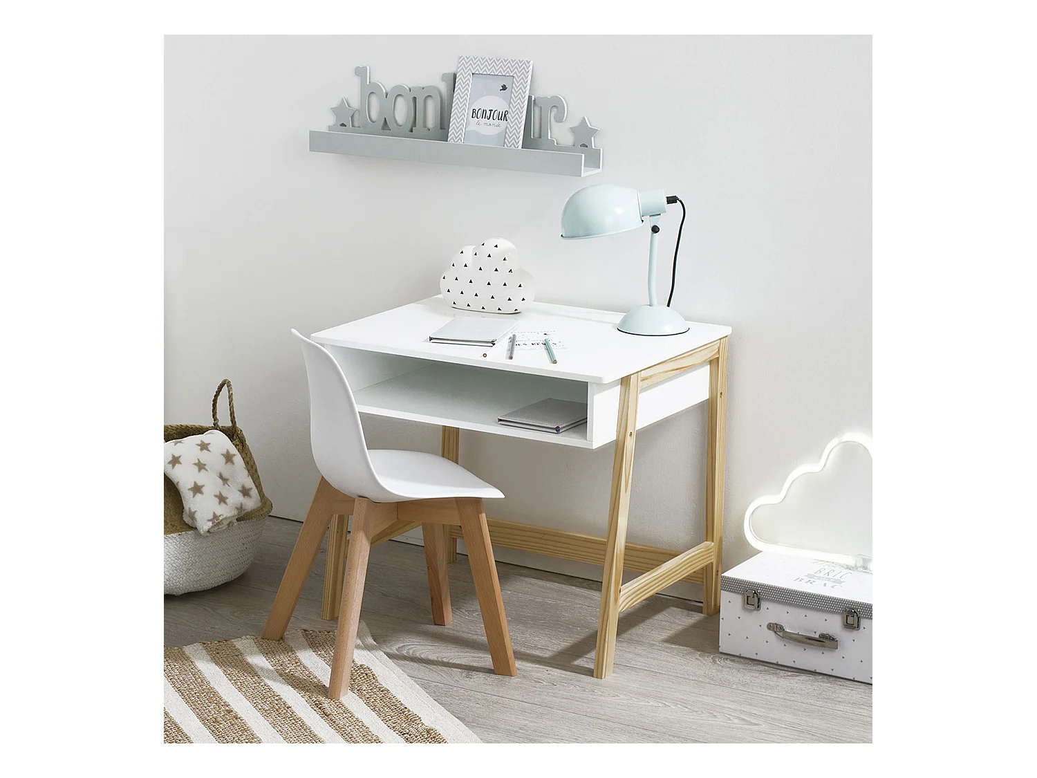 4x chaise pour enfants "Scandinava" blanc atmosphère, L. 34 x P. 33 x H. 57 cm