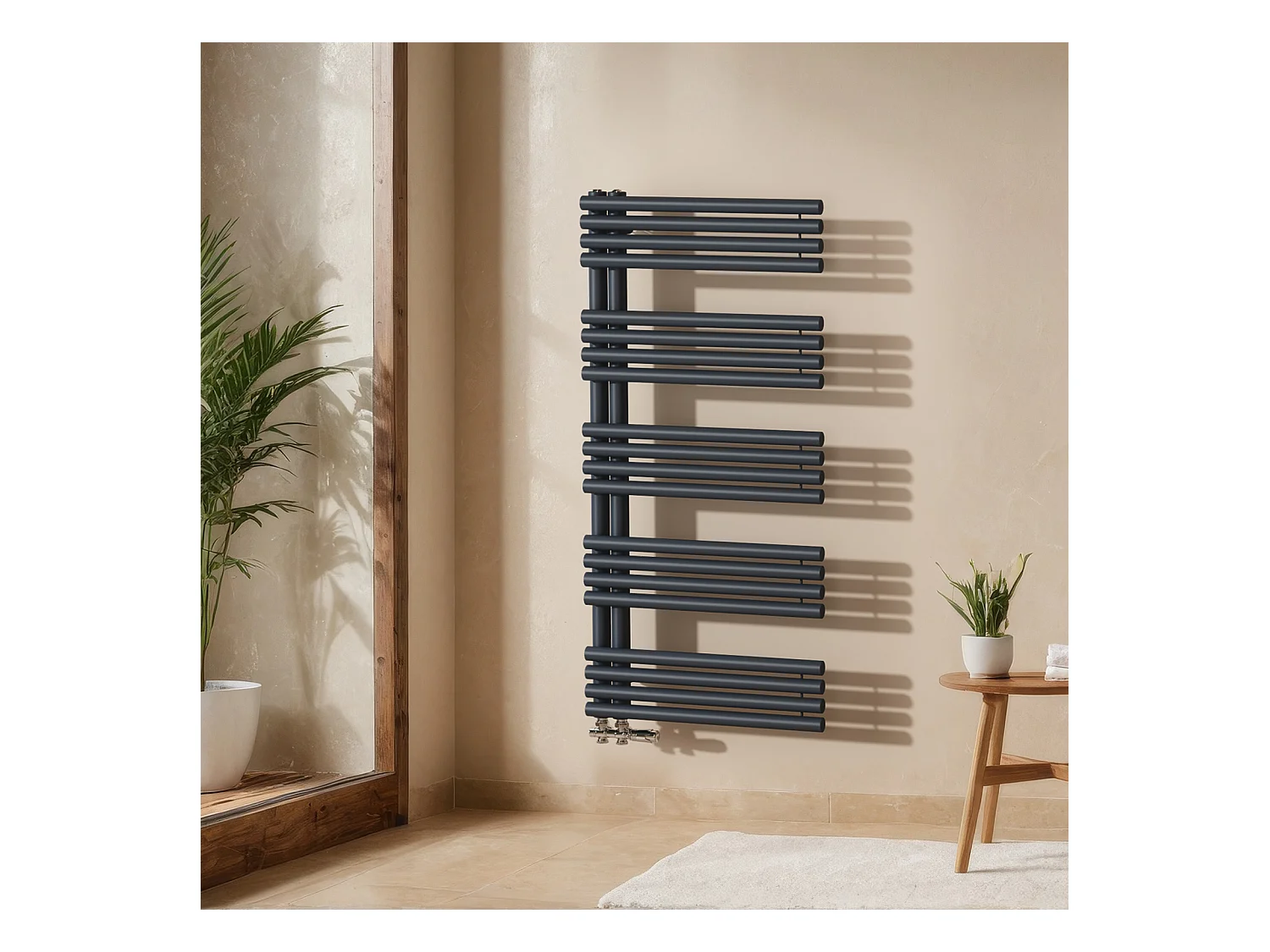 EMKE Handdoekwarmer voor de badkamer, 1660 x 600 mm, handdoekhouder met ronde buizen, handdoekwarmer, antraciet 776W