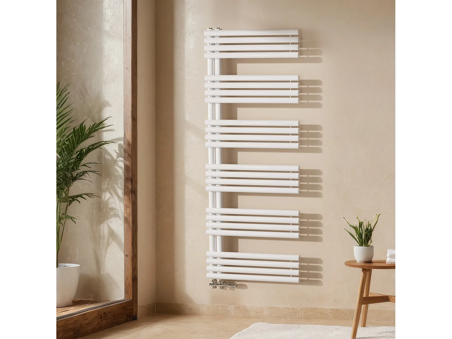 EMKE Badkamer Warmwater Handdoekwarmer, 1660 x 600 mm, Ronde Buis Handdoekhouder, Handdoekwarmer, Wit 933W