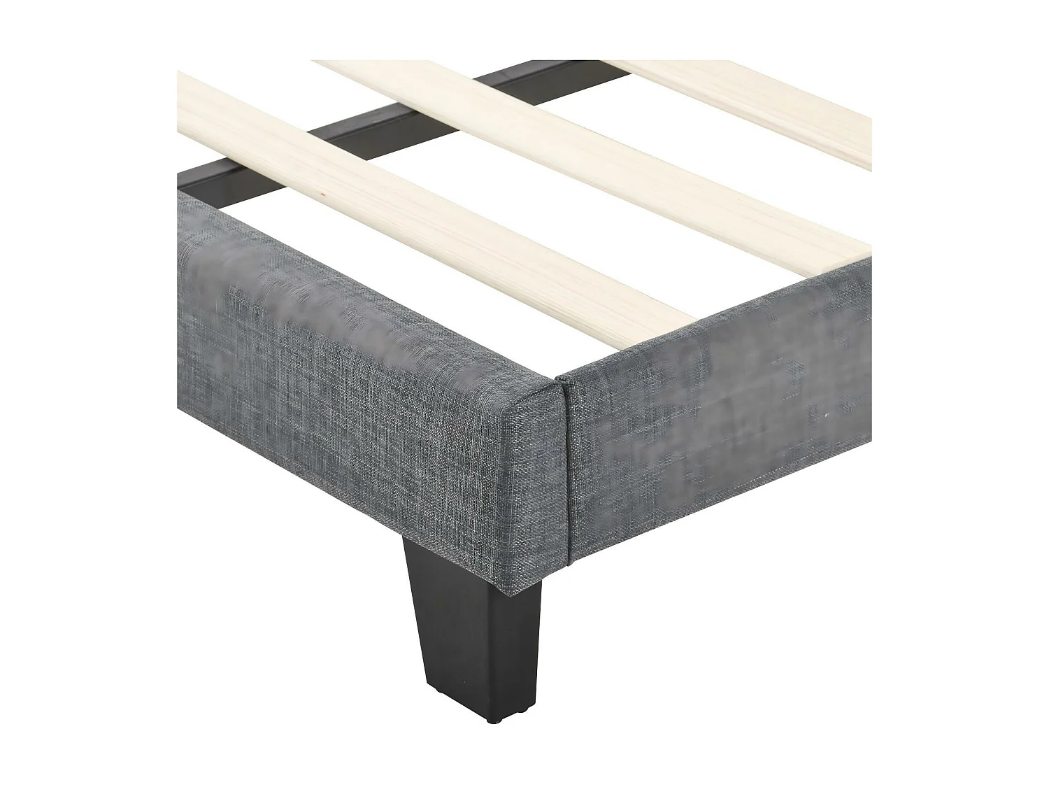 Lit double 140x200 cm, en lin gris, avec cadre à latte, sans matelas