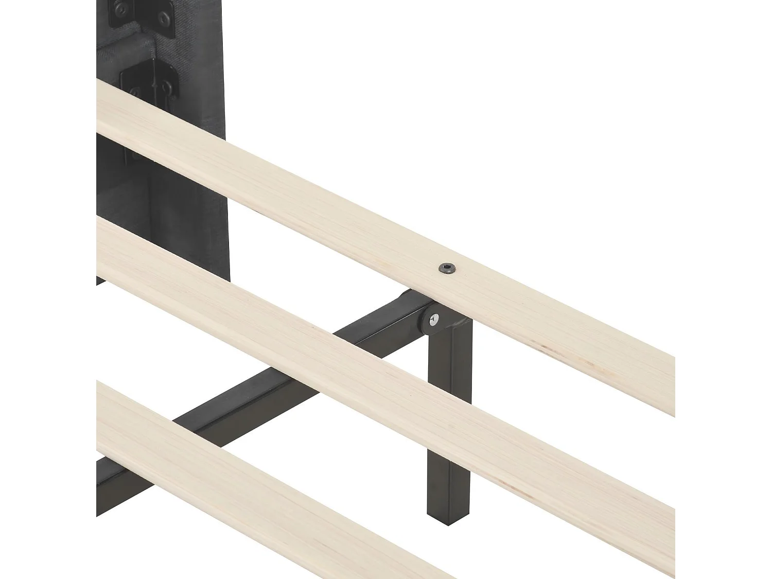 Lit double 140x200 cm, en lin gris, avec cadre à latte, sans matelas