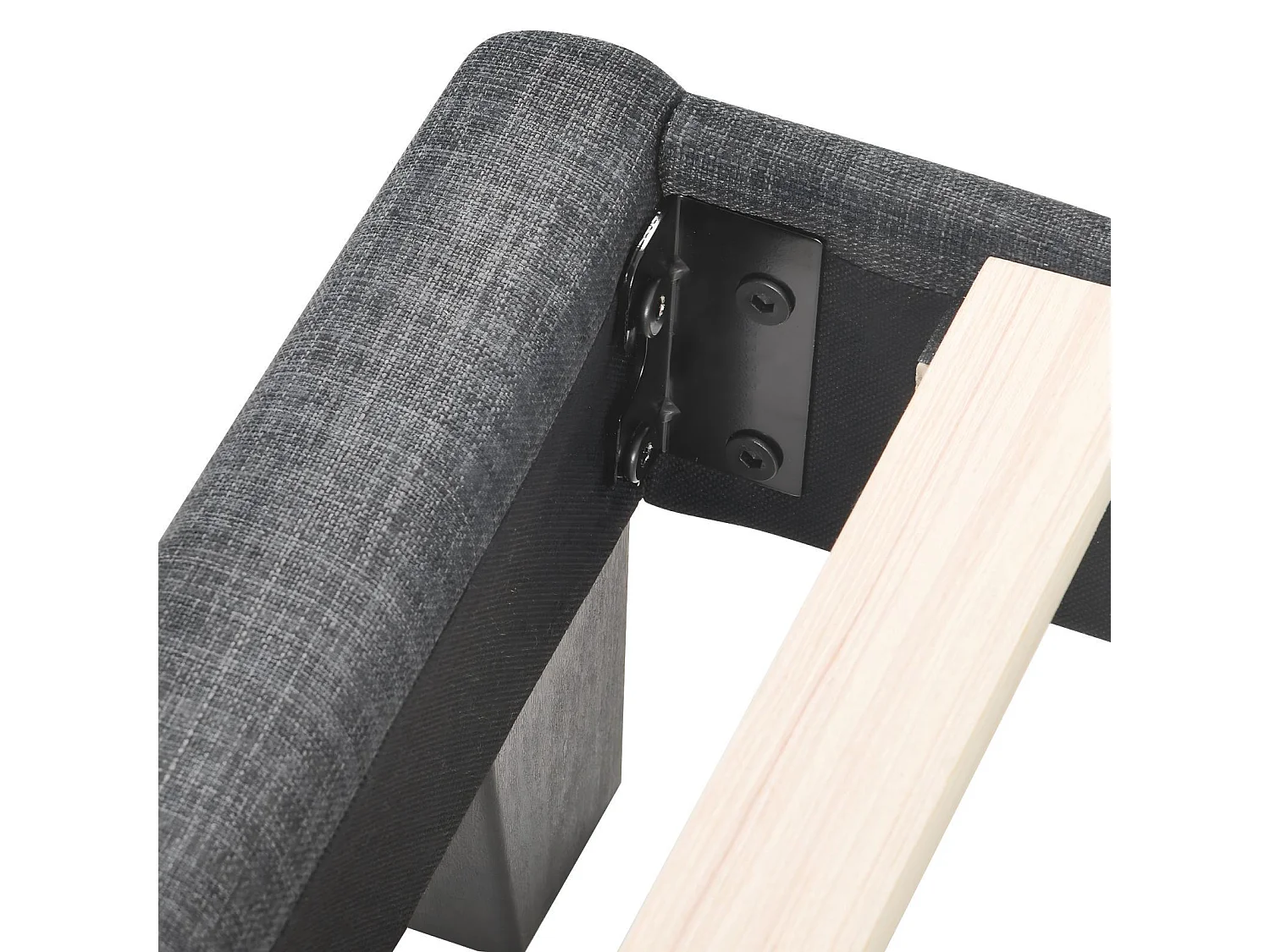 Lit double 140x200 cm, en lin gris, avec cadre à latte, sans matelas