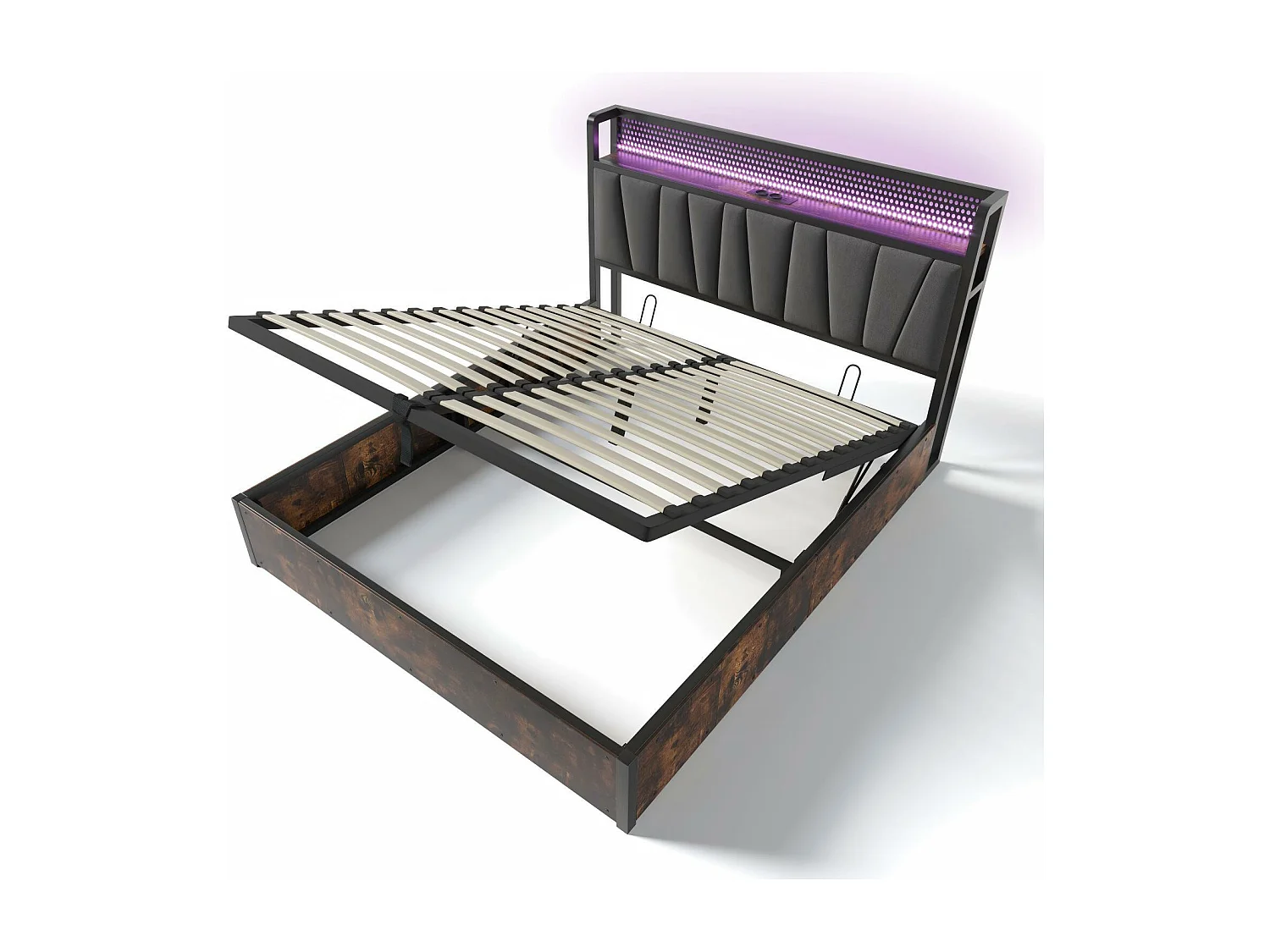 Colchón doble cofre de 160x200cm+, con LED y puertos de carga USB, control de aplicaciones, gris