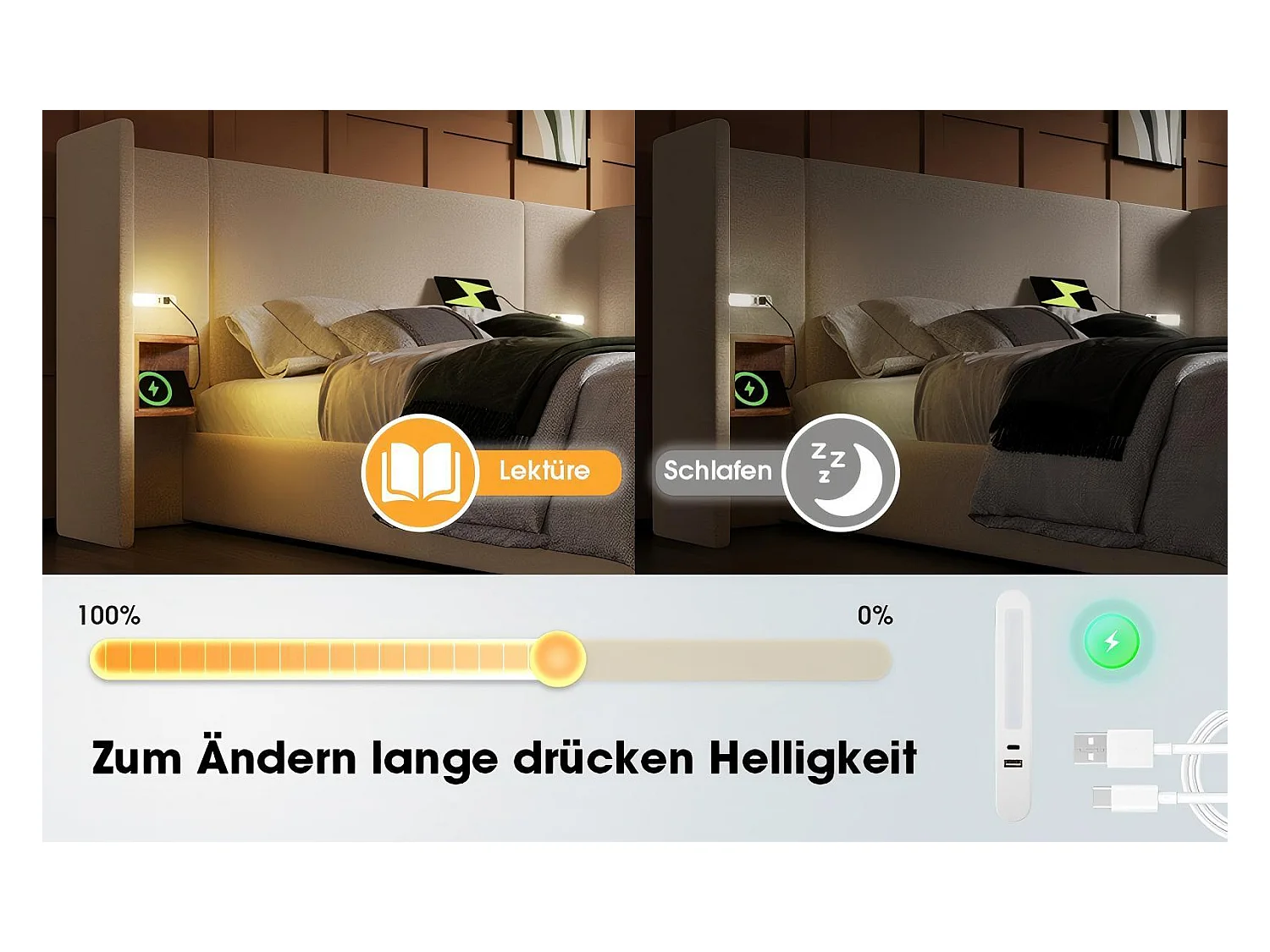 Letto di caffè 160x200 cm in tessuto di lino, con comodino, lampada di lettura e porte di carico USB/tipo C, beige, beige