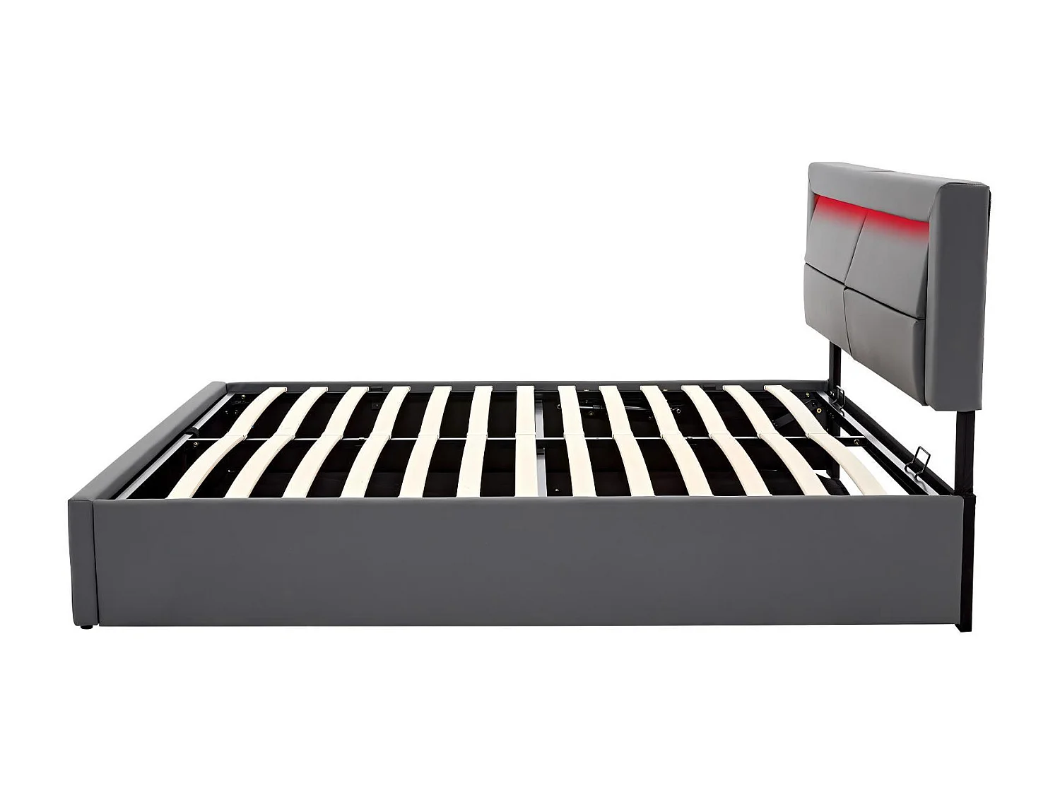 Gestoft opbergbed 160x200cm, met LED en USB/Type-C oplaadpoort, draadloos opladen, lattenbodem, Grijs