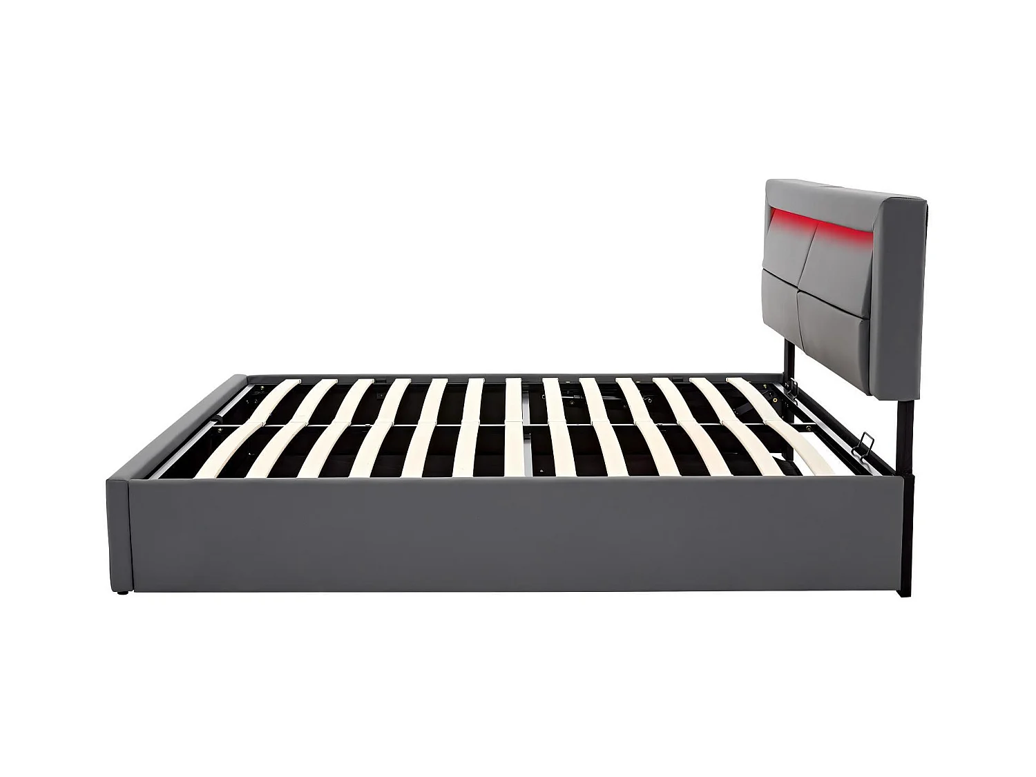 Lit coffre rembourré 160x200cm, avec LED et Port de charge USB/Type-C, charge sans fil, sommier à lattes, Gris