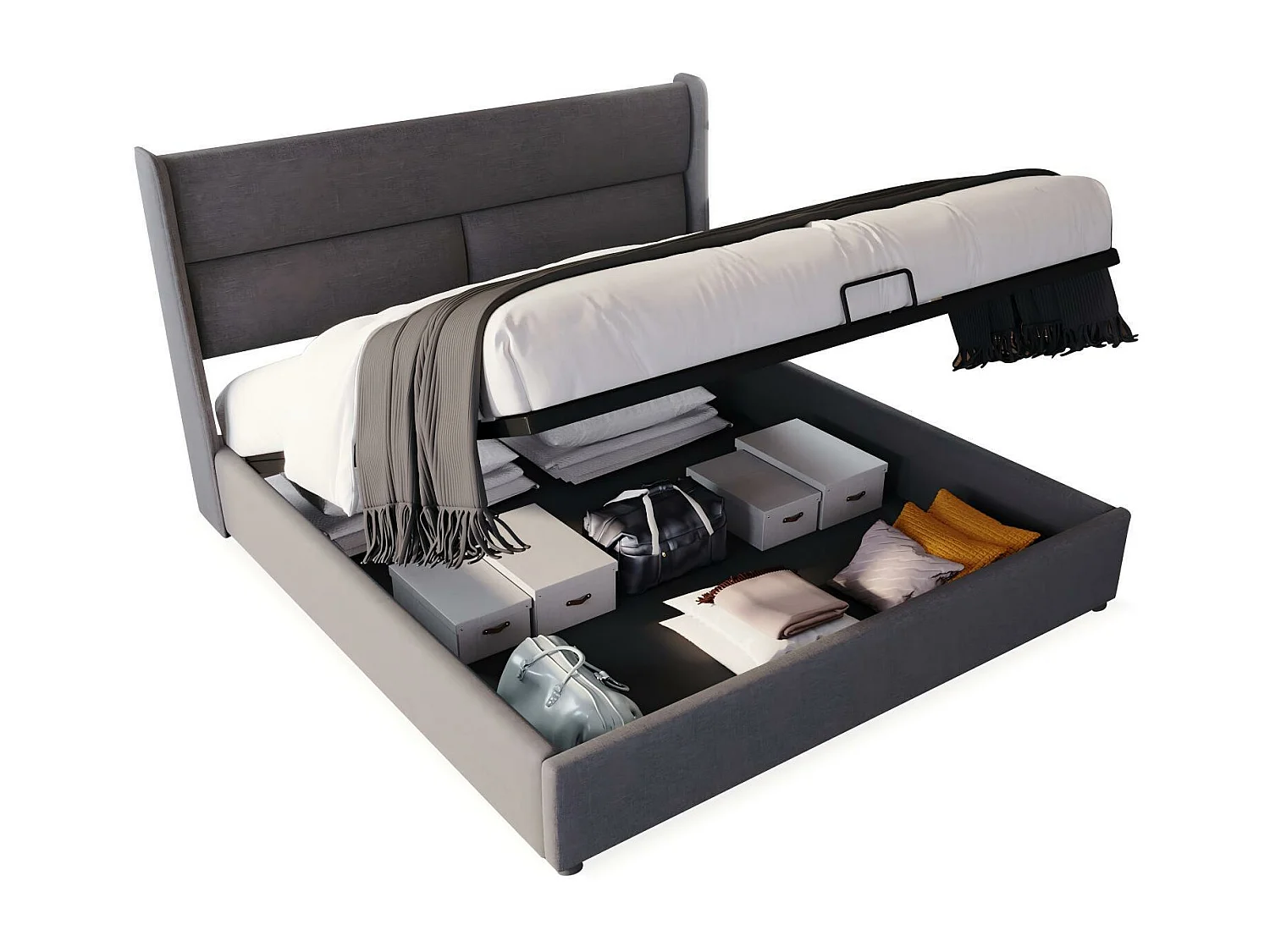 Linn Brustbett mit Matratzen, lattesboxfeder und einstellbare Kopfstütze, 160 x 200 cm, grau