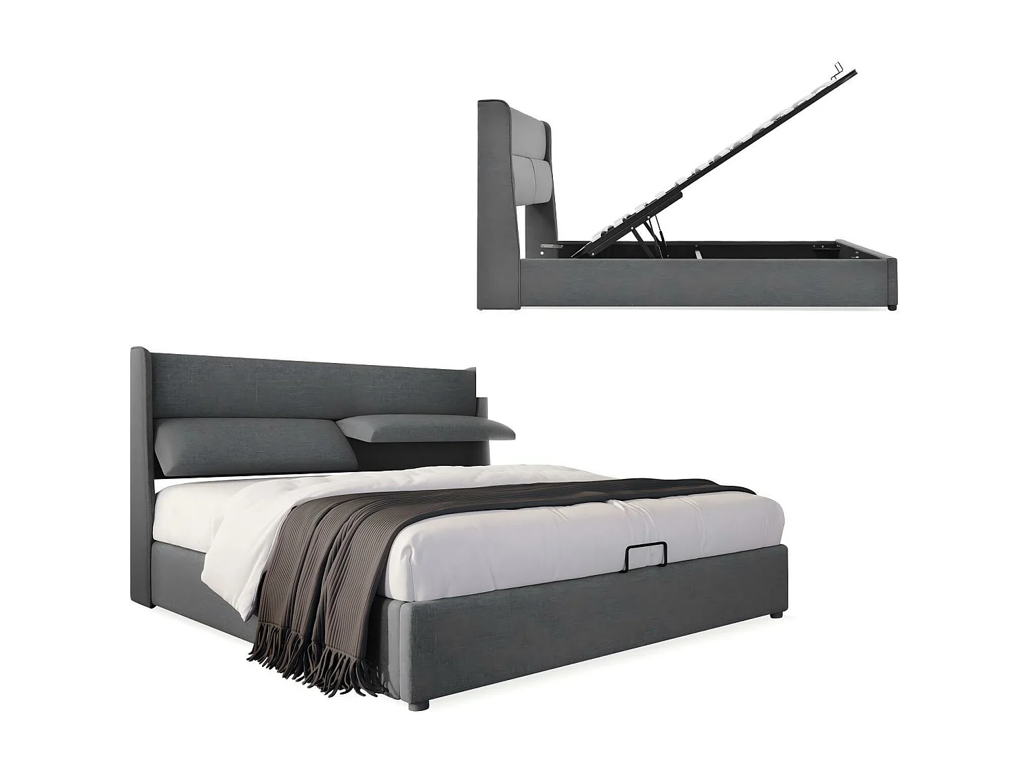 Linn Brustbett mit Matratzen, lattesboxfeder und einstellbare Kopfstütze, 160 x 200 cm, grau