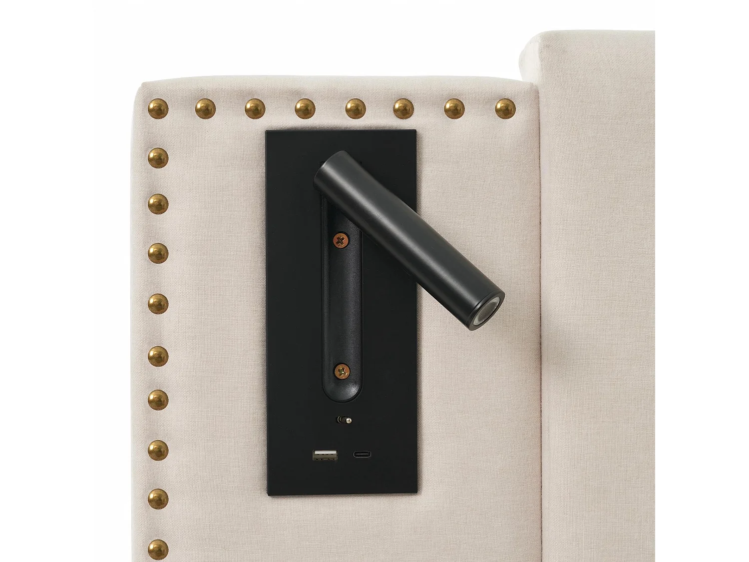 Opbergbed van katoenen stof 160x200cm + Matras, verstelbare hoofdeinde, met leeslamp en oplaadpoort, Beige