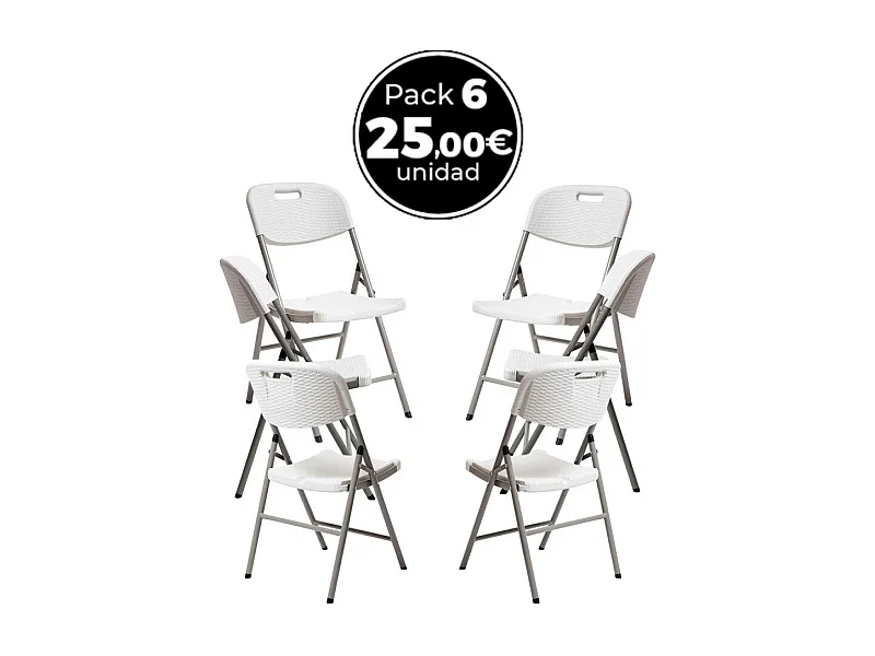 Packs Sillas Plegables - Pack 6 Sillas Resin Efecto Ratán