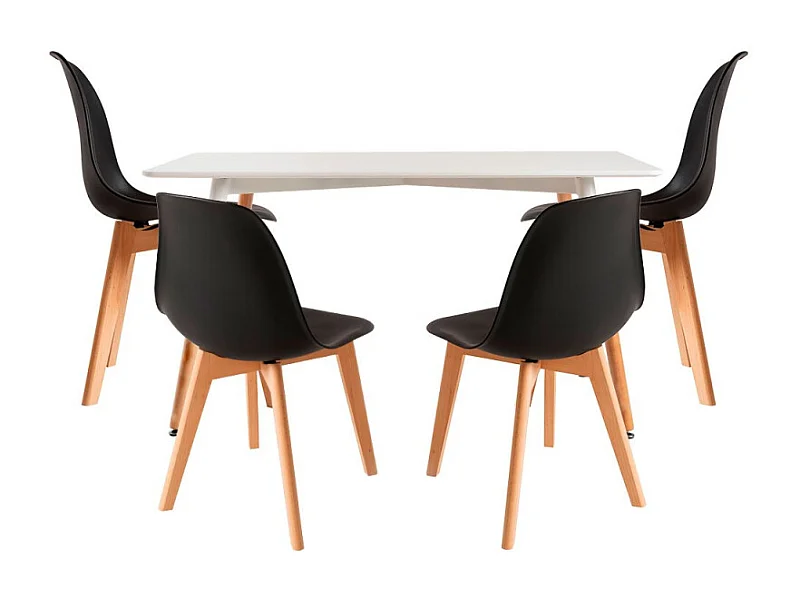 Conjuntos de mesa y sillas - Conjunto Mesa Tower Rectangular 120 x 80 cm Blanca y Pack 4 Sillas Kelen - Negro
