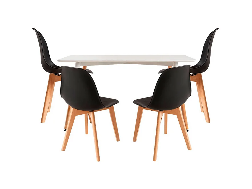 Conjuntos de mesa y sillas - Conjunto Mesa Tower Rectangular 120 x 80 cm Blanca y Pack 4 Sillas Kelen - Negro