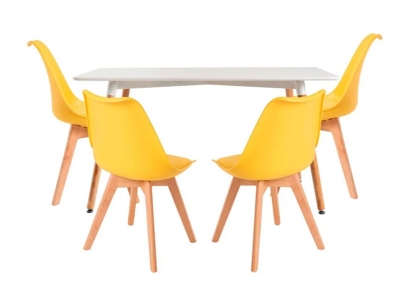Conjuntos de mesa y sillas - Conjunto Mesa Tower Rectangular 120 x 80 cm Blanca y Pack 4 Sillas Synk Basic - Amarillo