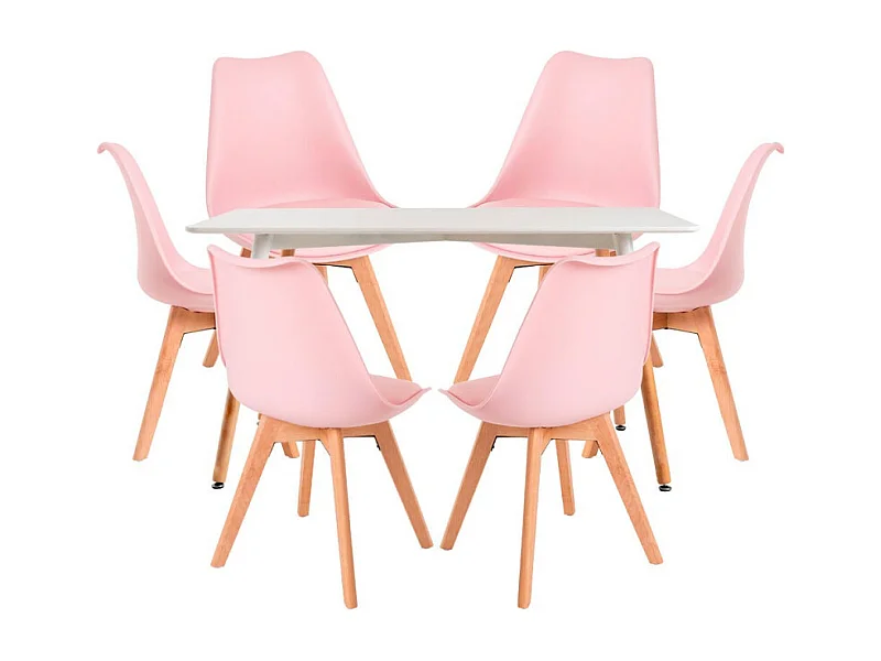 Conjuntos de mesa y sillas - Conjunto Mesa Tower Rectangular 120 x 80 cm Blanca y Pack 6 Sillas Synk Basic - Rosa