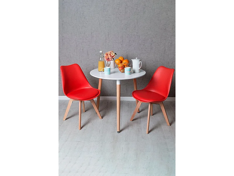 Descuento extra - Conjunto Mesa Tower Redonda 80 cm Blanca y Pack 2 Sillas Synk Basic - Rojo