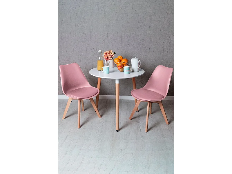 Descuento extra - Conjunto Mesa Tower Redonda 80 cm Blanca y Pack 2 Sillas Synk Basic - Rosa