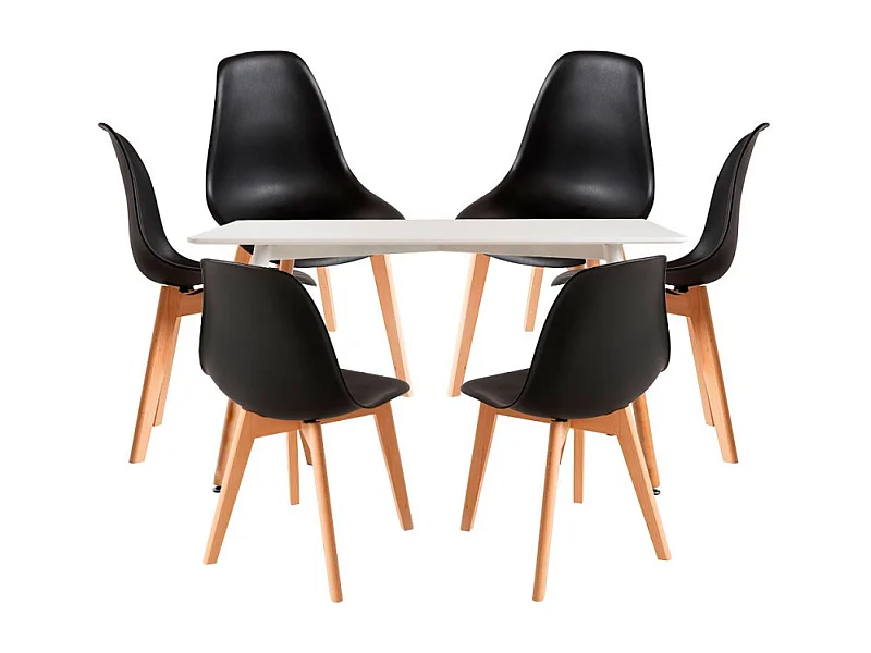 Conjuntos de mesa y sillas - Conjunto Mesa Tower Rectangular 120 x 80 cm Blanca y Pack 6 Sillas Kelen - Negro