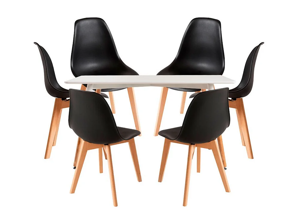 Conjuntos de mesa y sillas - Conjunto Mesa Tower Rectangular 120 x 80 cm Blanca y Pack 6 Sillas Kelen - Negro