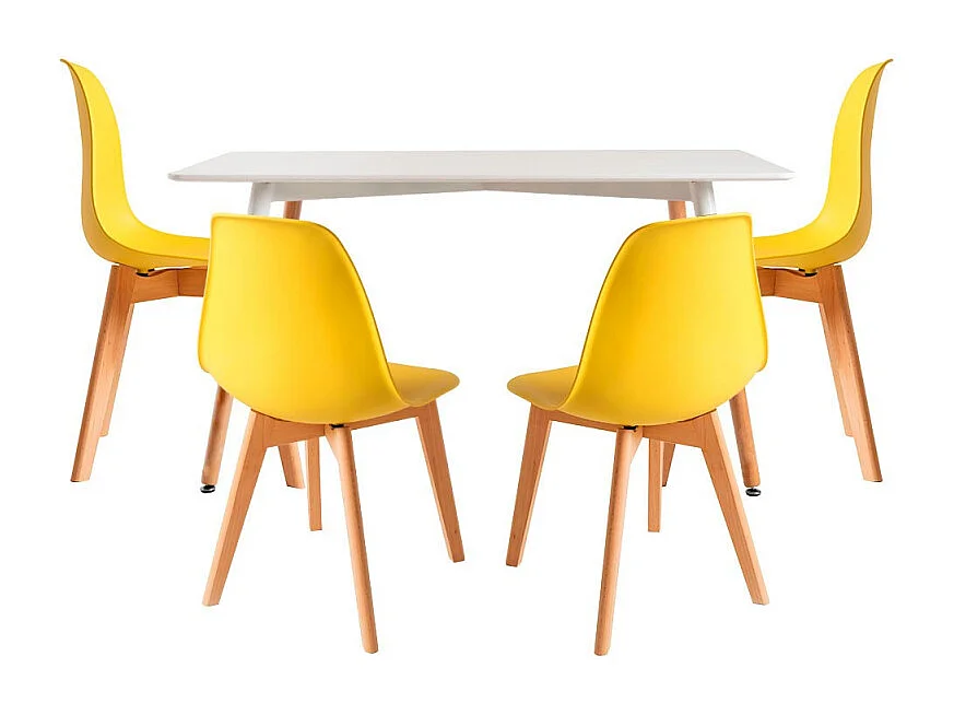 Conjuntos de mesa y sillas - Conjunto Mesa Tower Rectangular 120 x 80 cm Blanca y Pack 4 Sillas Kelen - Amarillo