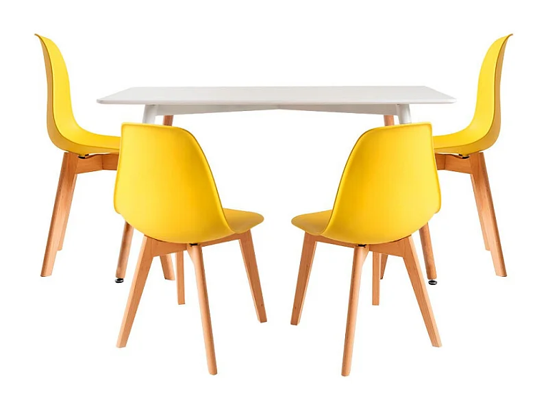 Conjuntos de mesa y sillas - Conjunto Mesa Tower Rectangular 120 x 80 cm Blanca y Pack 4 Sillas Kelen - Amarillo