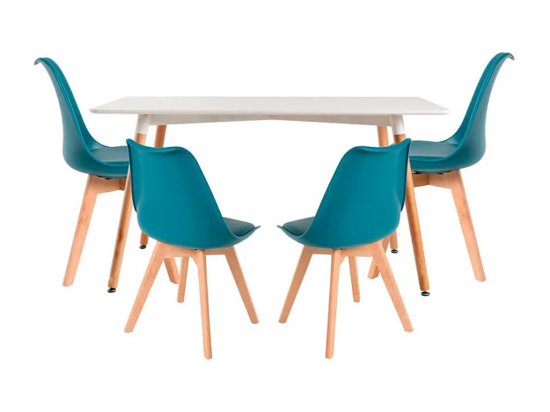 Conjuntos de mesa y sillas - Conjunto Mesa Tower Rectangular 120 x 80 cm Blanca y Pack 4 Sillas Synk Basic - Verde azulado