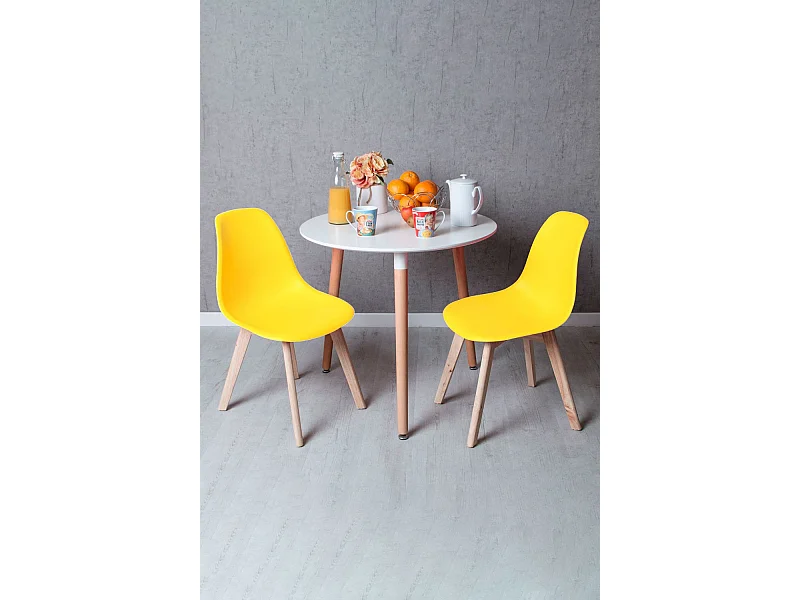 Descuento extra - Conjunto Mesa Tower Redonda 80 cm Blanca y Pack 2 Sillas Kelen - Amarillo