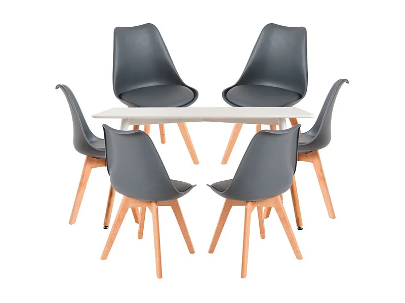 Conjuntos de mesa y sillas - Conjunto Mesa Tower Rectangular 120 x 80 cm Blanca y Pack 6 Sillas Synk Basic - Gris