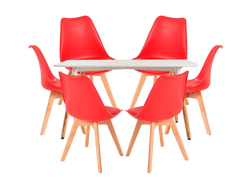 Conjuntos de mesa y sillas - Conjunto Mesa Tower Rectangular 120 x 80 cm Blanca y Pack 6 Sillas Synk Basic - Rojo