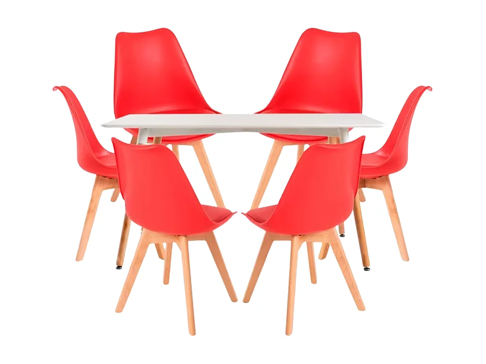 Conjuntos de mesa y sillas - Conjunto Mesa Tower Rectangular 120 x 80 cm Blanca y Pack 6 Sillas Synk Basic - Rojo