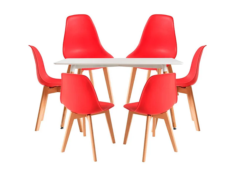 Conjuntos de mesa y sillas - Conjunto Mesa Tower Rectangular 120 x 80 cm Blanca y Pack 6 Sillas Kelen - Rojo
