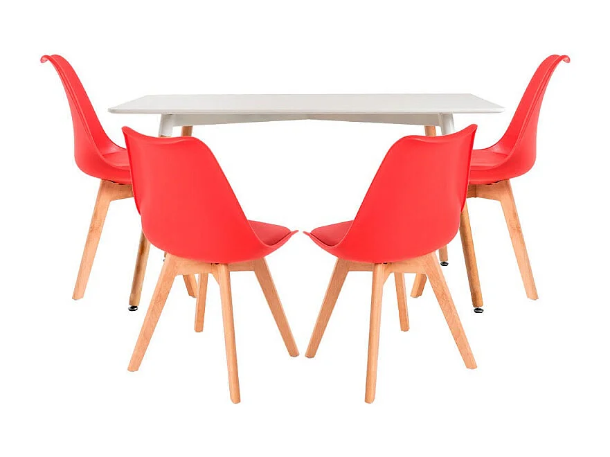 Conjuntos de mesa y sillas - Conjunto Mesa Tower Rectangular 120 x 80 cm Blanca y Pack 4 Sillas Synk Basic - Rojo
