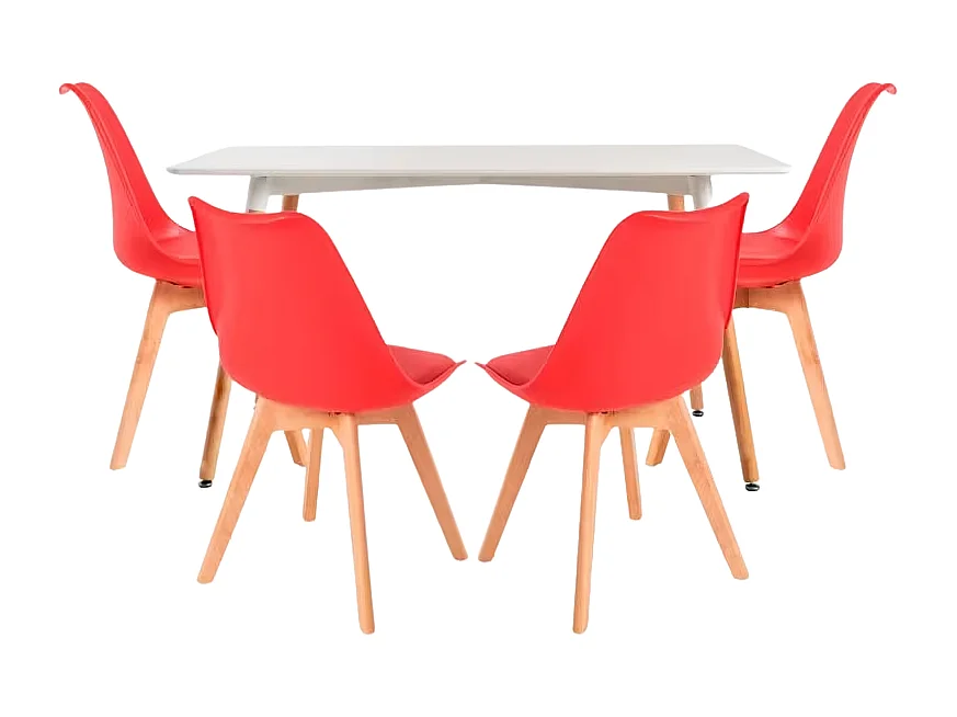 Conjuntos de mesa y sillas - Conjunto Mesa Tower Rectangular 120 x 80 cm Blanca y Pack 4 Sillas Synk Basic - Rojo