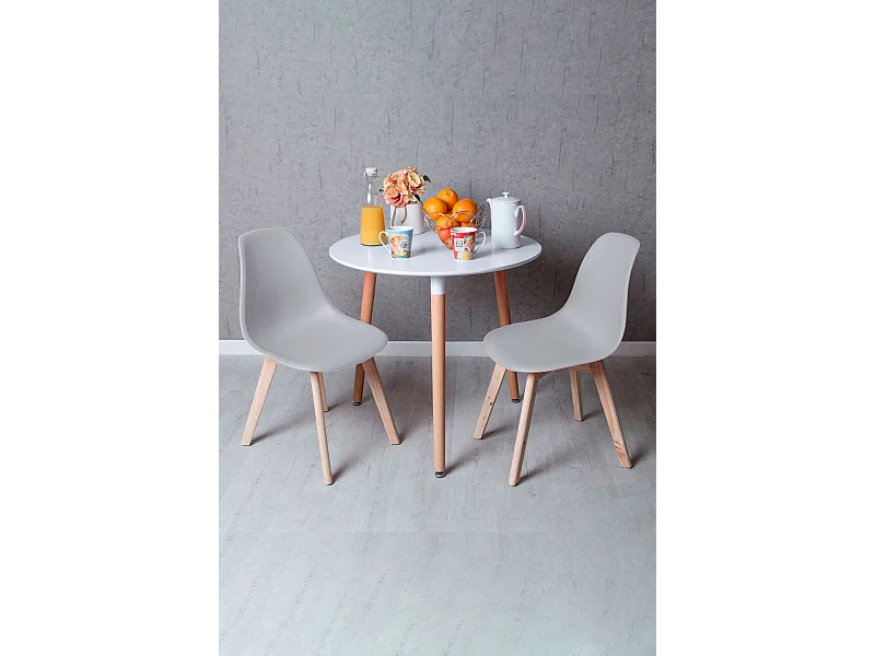 Descuento extra - Conjunto Mesa Tower Redonda 80 cm Blanca y Pack 2 Sillas Kelen - Gris