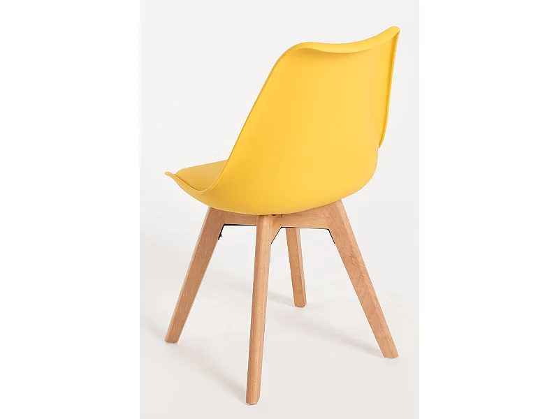 Descuento extra - Conjunto Mesa Tower Redonda 80 cm Blanca y Pack 4 Sillas Synk Basic - Amarillo