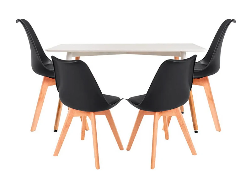 Conjuntos de mesa y sillas - Conjunto Mesa Tower Rectangular 120 x 80 cm Blanca y Pack 4 Sillas Synk Basic - Negro