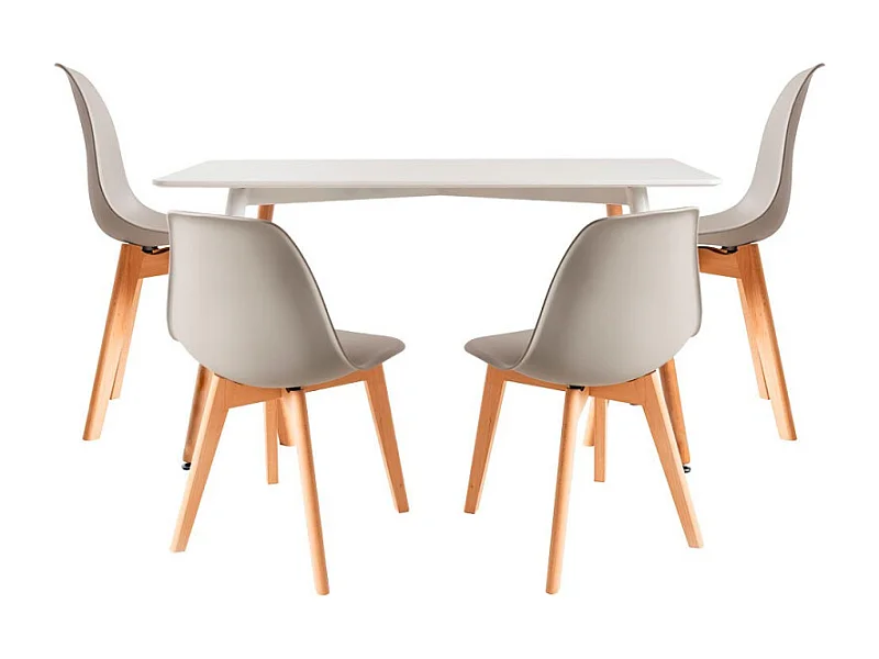 Conjuntos de mesa y sillas - Conjunto Mesa Tower Rectangular 120 x 80 cm Blanca y Pack 4 Sillas Kelen - Gris