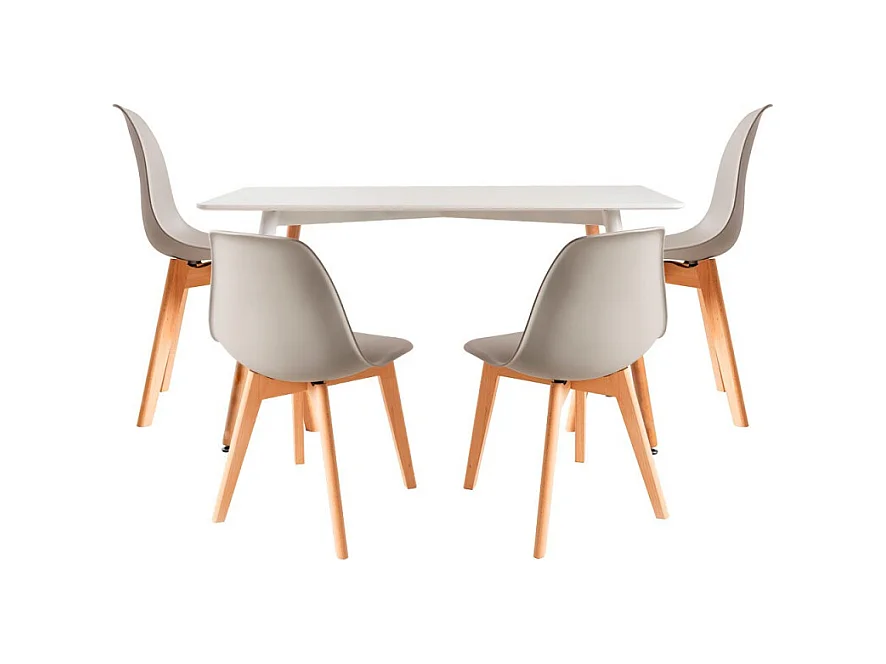 Conjuntos de mesa y sillas - Conjunto Mesa Tower Rectangular 120 x 80 cm Blanca y Pack 4 Sillas Kelen - Gris